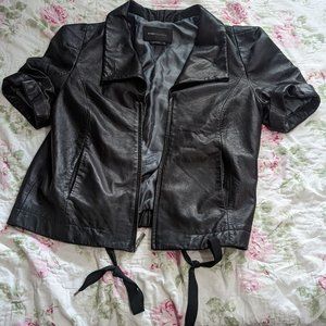 BCBGMAXAZRIA Short sleeve cinch waist real leather jacket